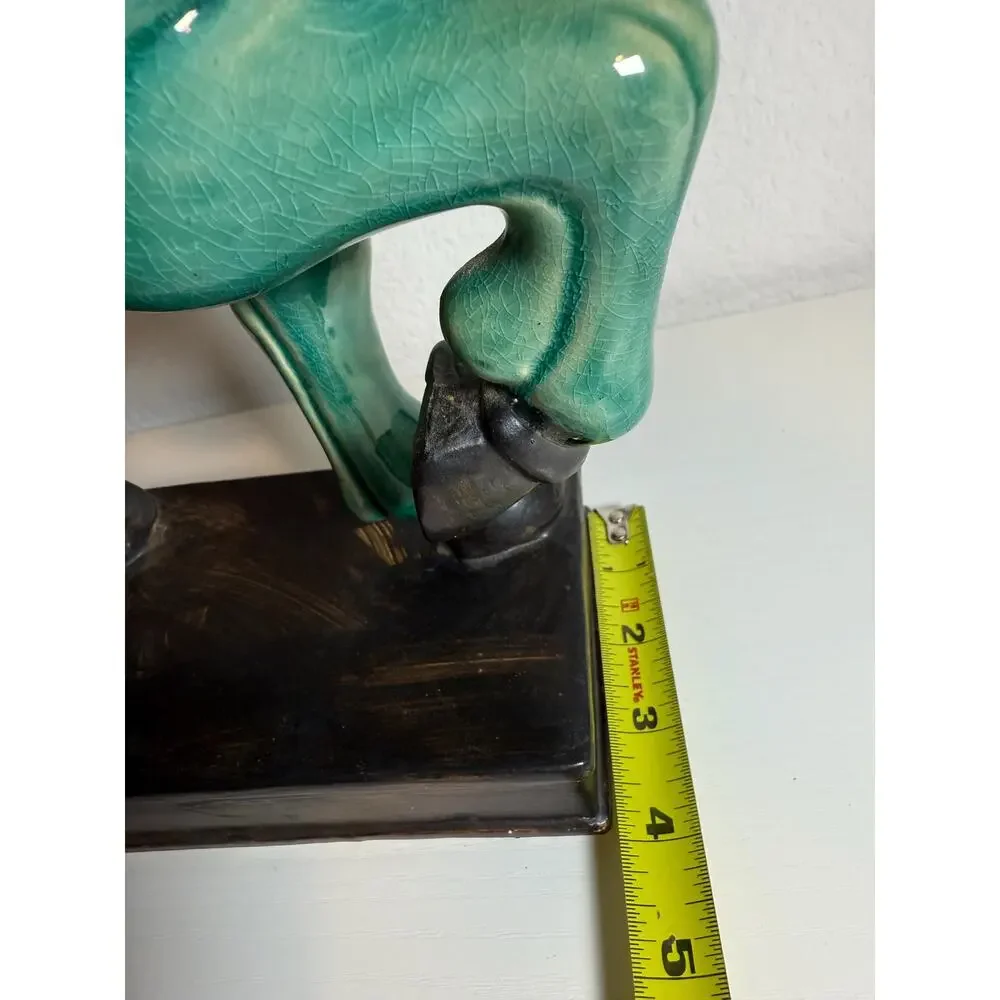 Vintage Green Ceramic Horse Figurine Mid-Century Equestrian Decor